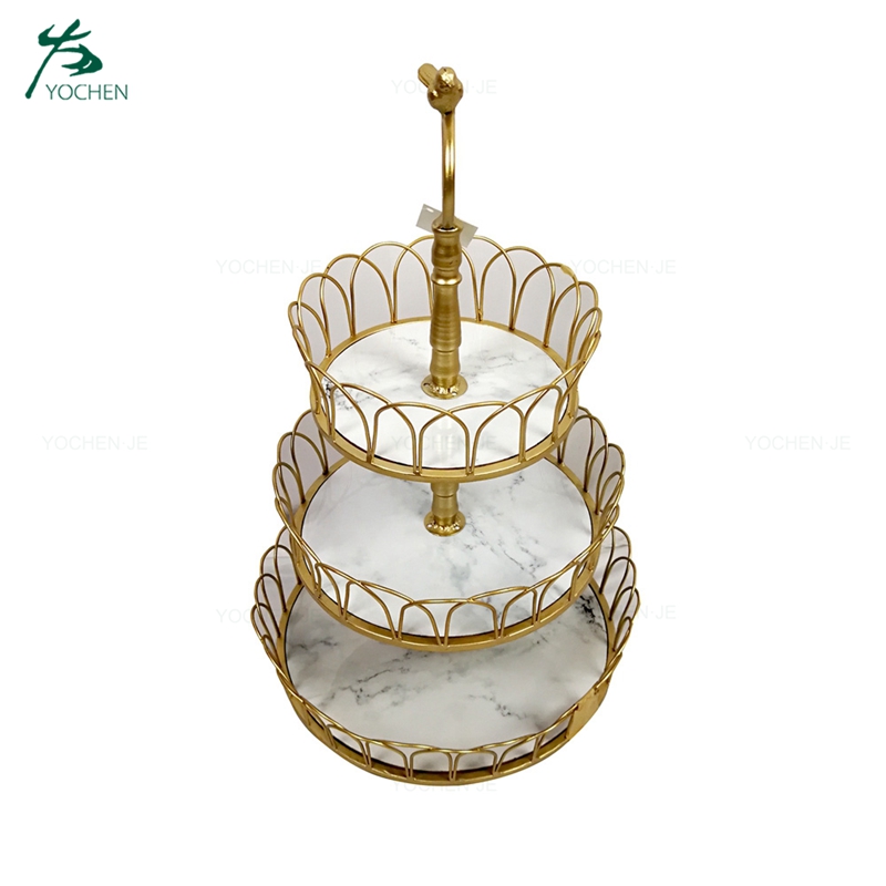 Wedding gold frame metal food serving tray 3 Tier Tray Stand