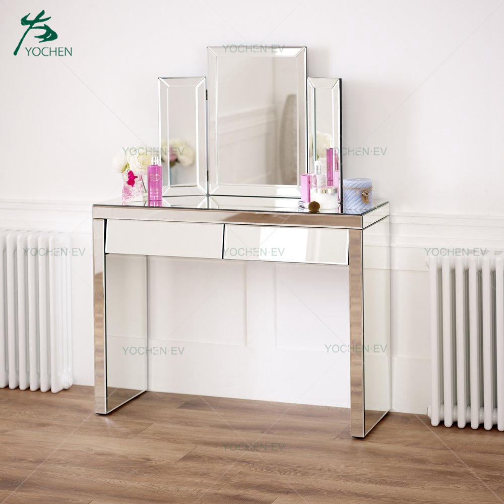 Bevelled Silver Glass Bedroom Furniture Modern Mirror Bedside Table