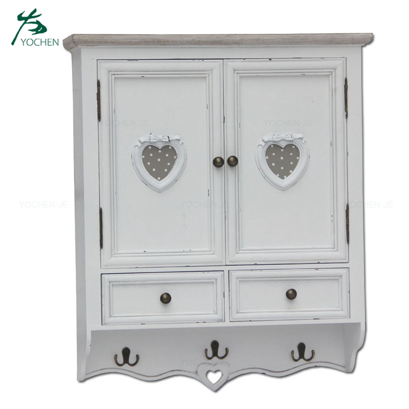 Antique white plywood wall mounted wood storage cabinet