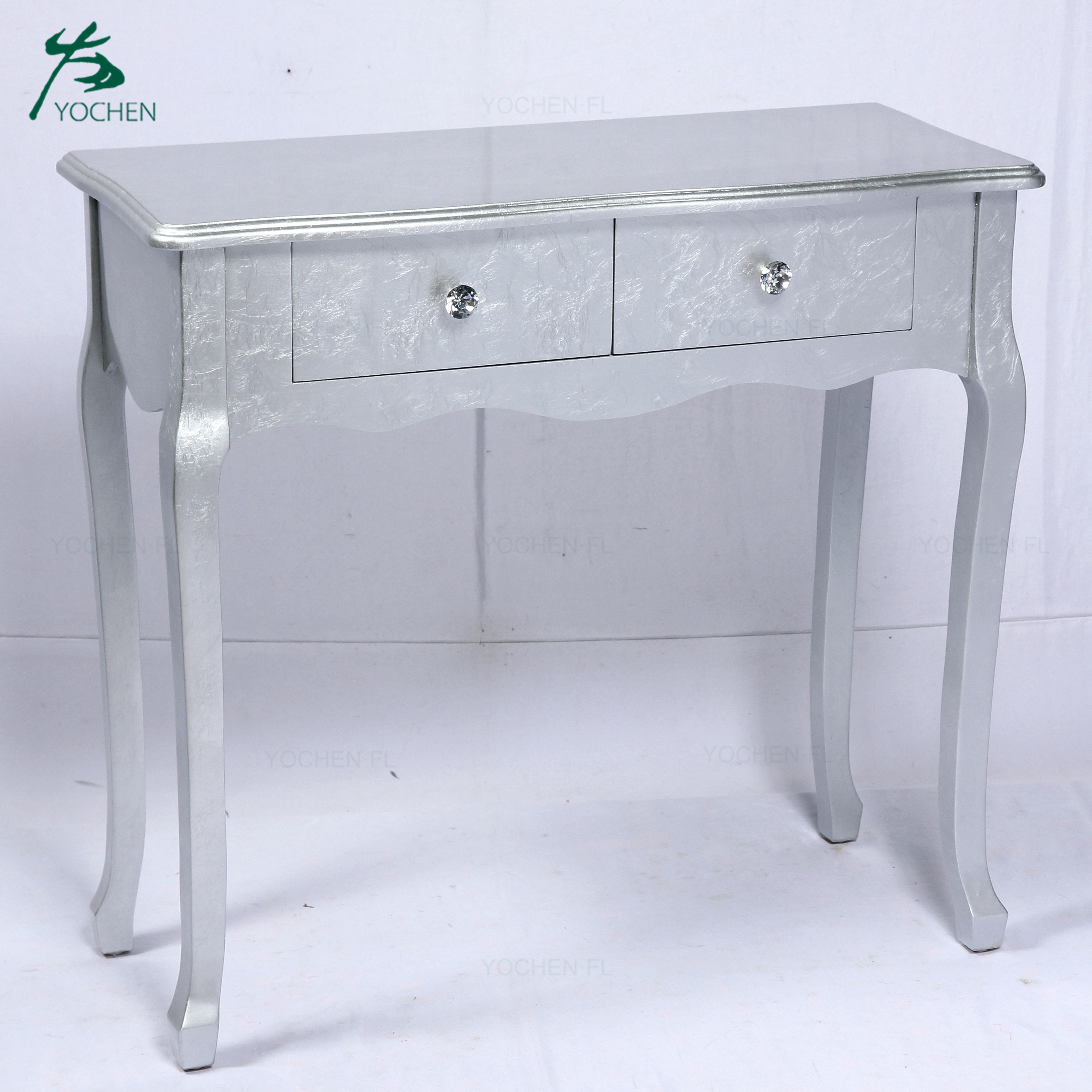 modern french shining silver color wood drawer table
