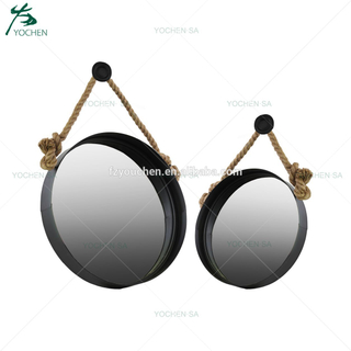Set 2 Metal Round Mirror with Knotted Rope Hanger
