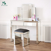 Angled 2 Drawers Mirrored Dressing Table with Stool and Mirror Set