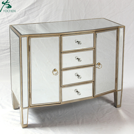 Silver Mirrored Chest With Drawer For Living Room Furniture