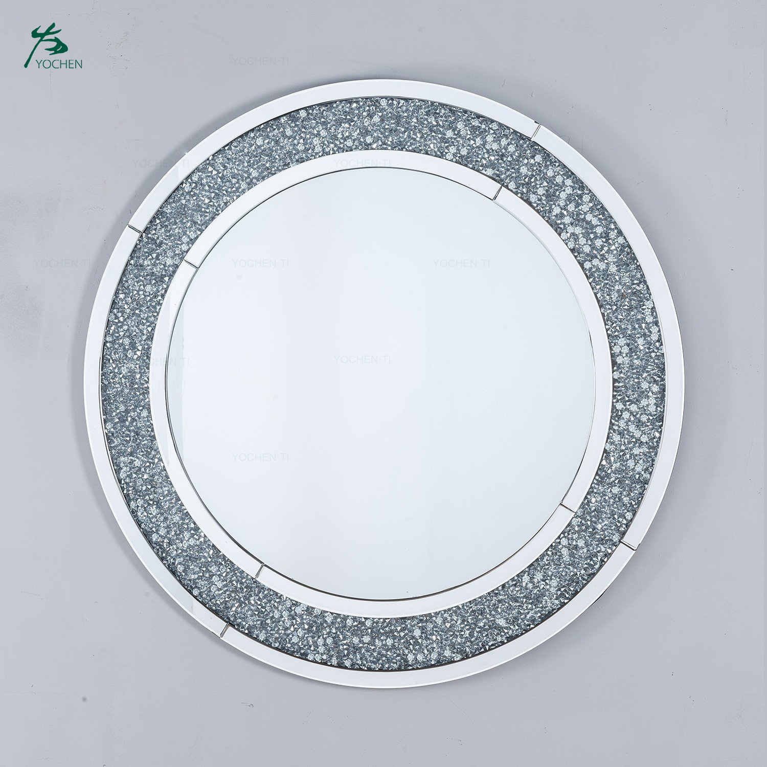 Value Diamond Crush Mirrored Venetian Glass Round Mirror