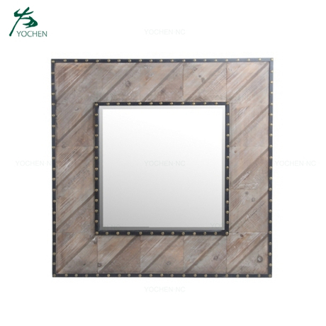 Nailhead wooden rustic wall mirror frame