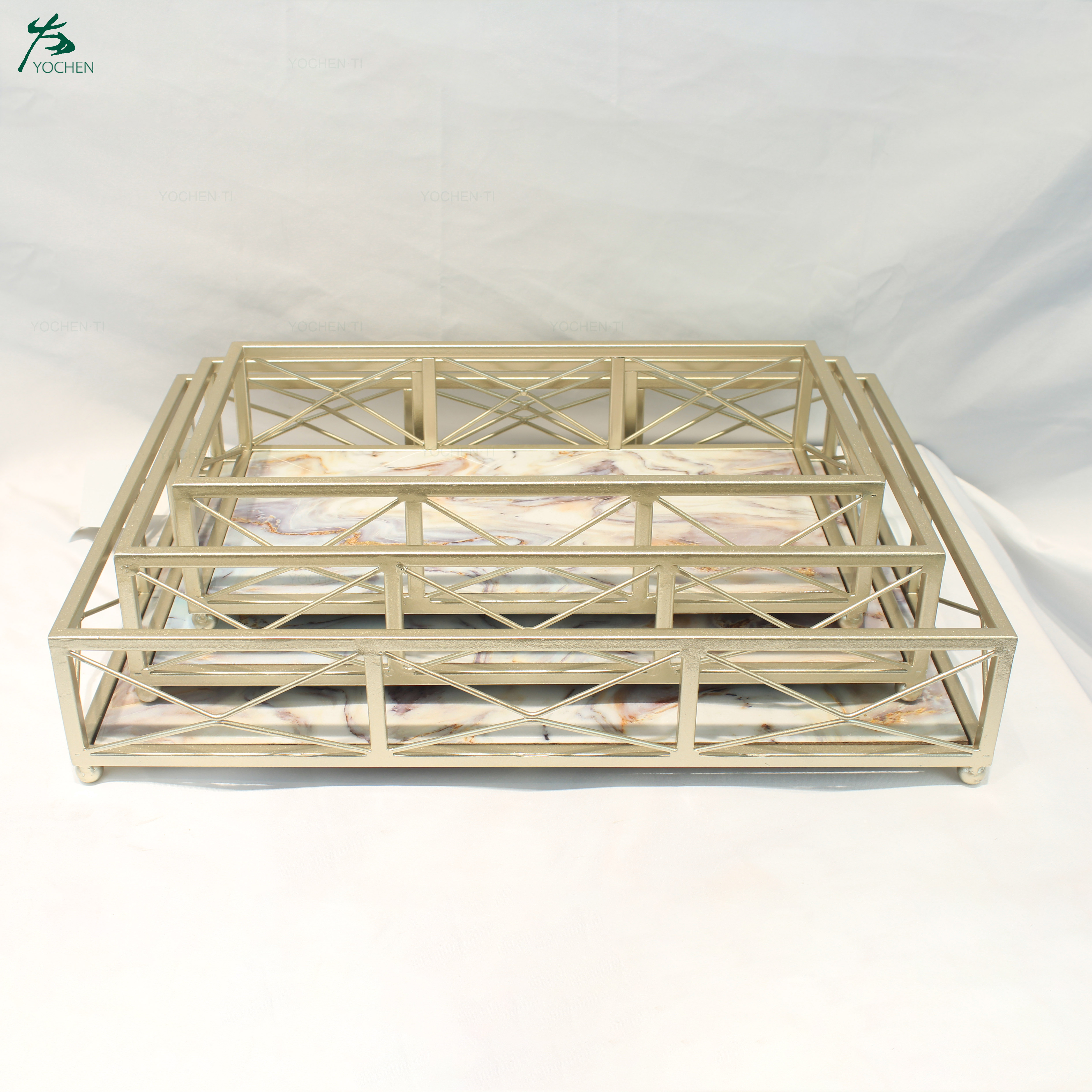 Marble Top Serving Tray With Metal Frame Good Quality