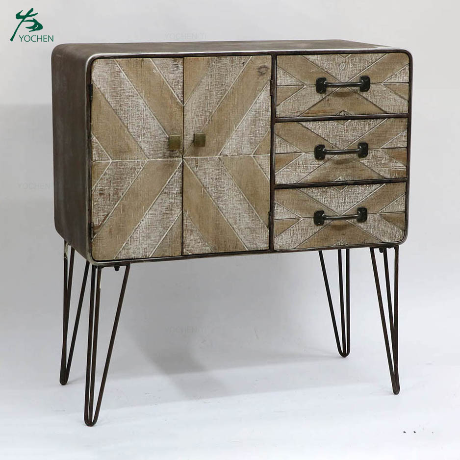 Industrial modern corner vanity cabinet with hairpin legs