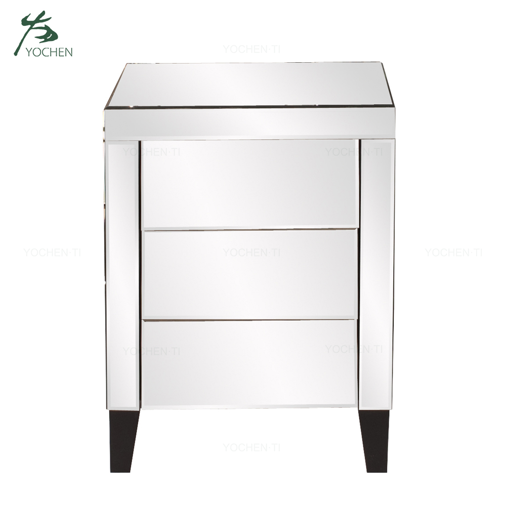 Amazon Best Seller Silver Mirrored Nightstand With 3 Drawers