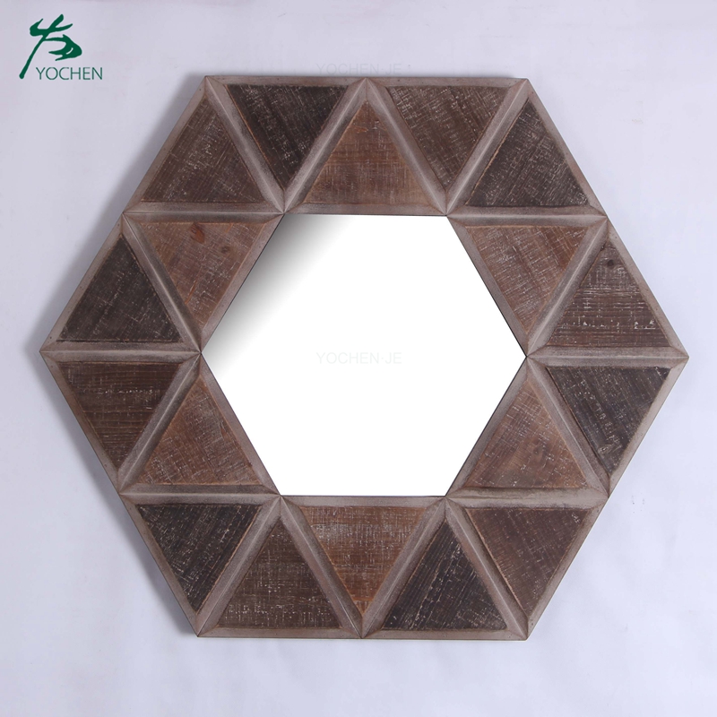 Distressed Wood Frame Accent Wall Decorative Wooden Mirror