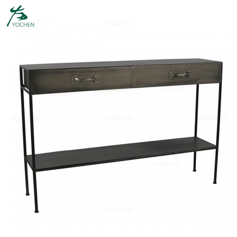 Modern black metal industrial wrought iron console table