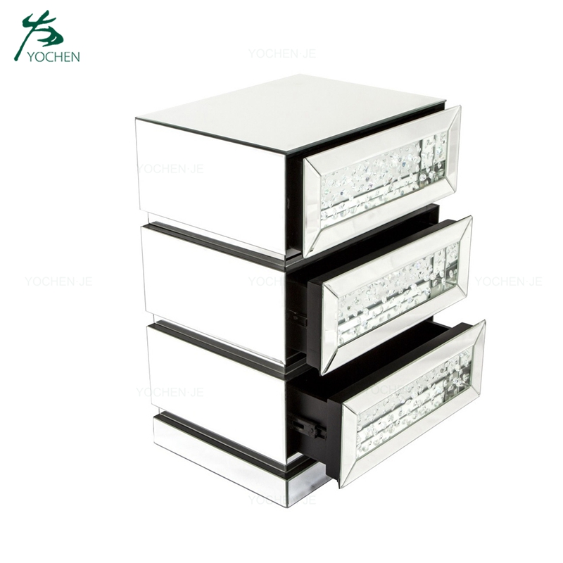 Floating Crystal Style Mirrored Three Drawer Chest Furniture