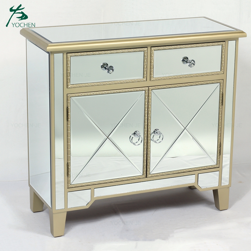 2 door mirrored cabinet wooden chest drawer furniture
