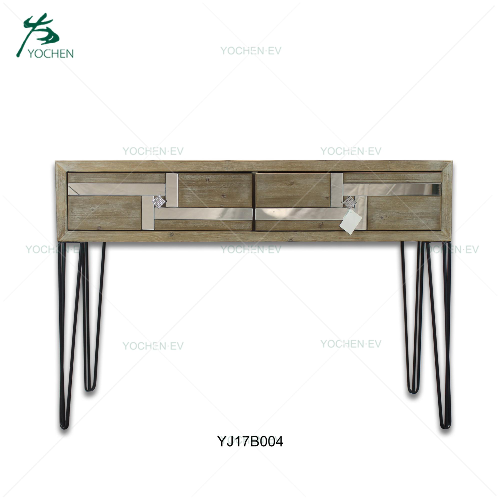 Natural wooden pattern 2 drawer console table with mirror