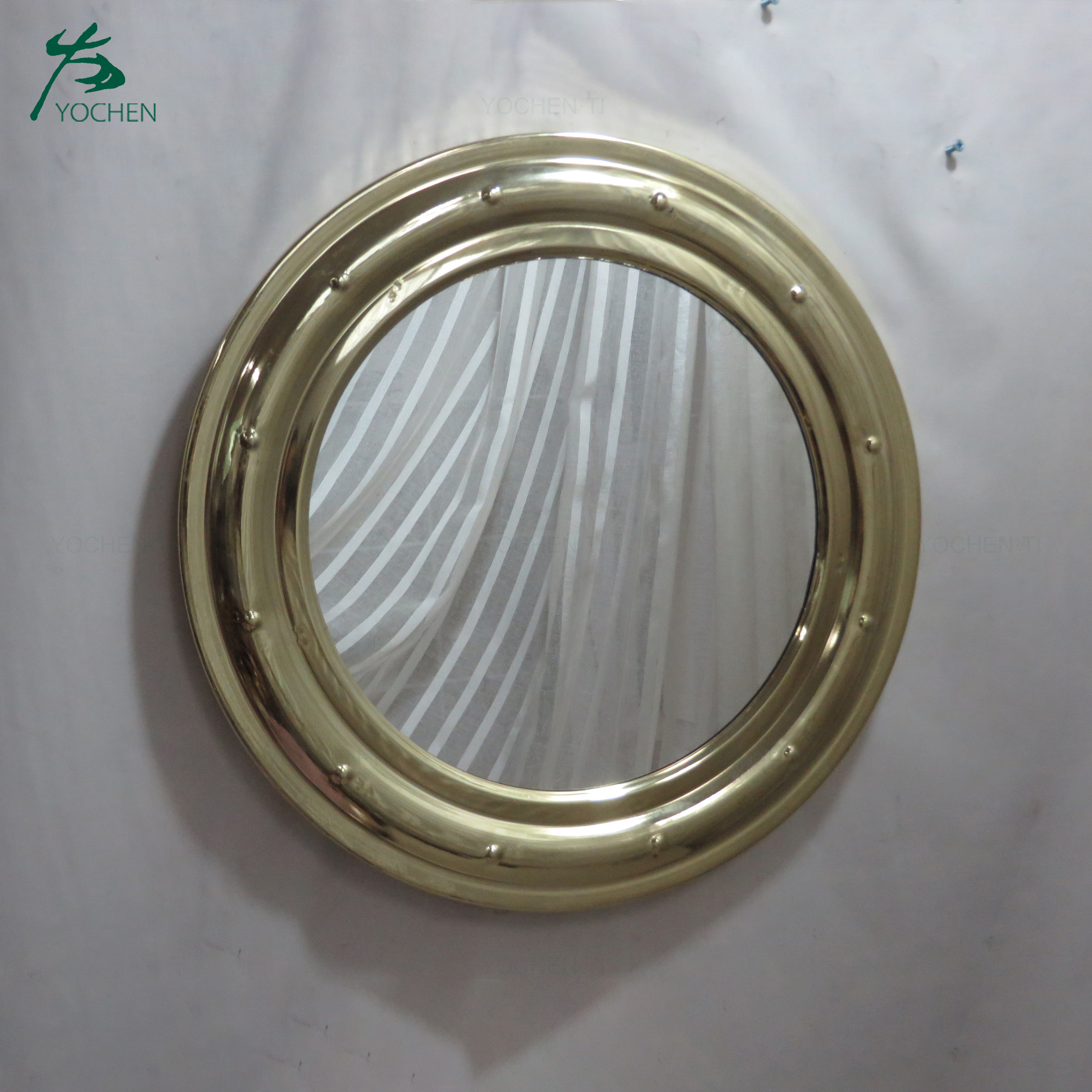 Antique decoration style gloden color round metal wall mirror