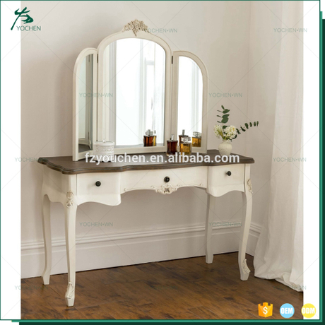 Hot Sale French White Wood Carved With Full-Length Mirror Dresser