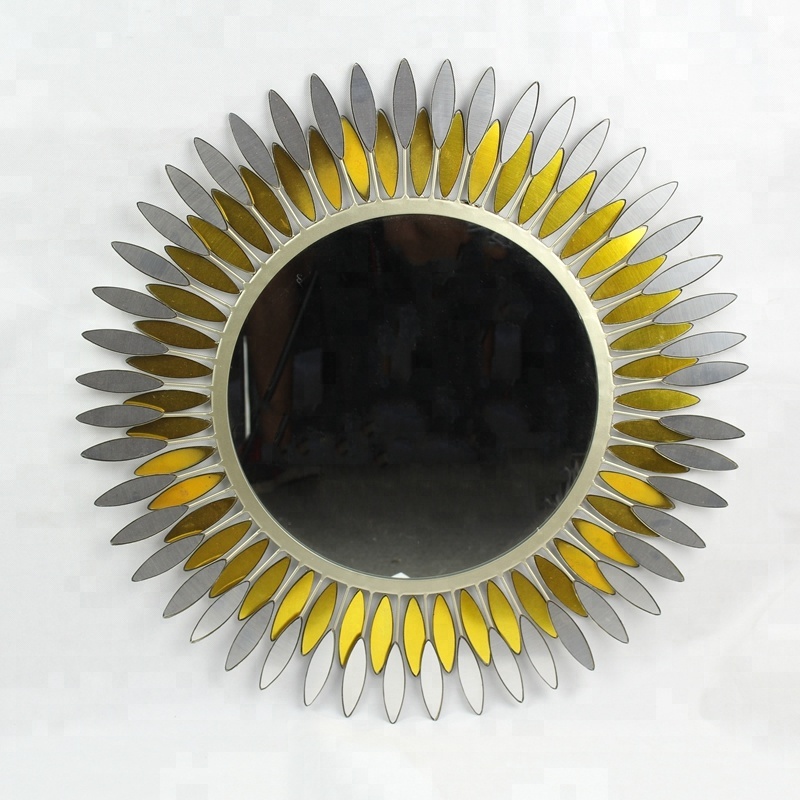Antique Sunflower Decorative Round Wall Metal Mirror