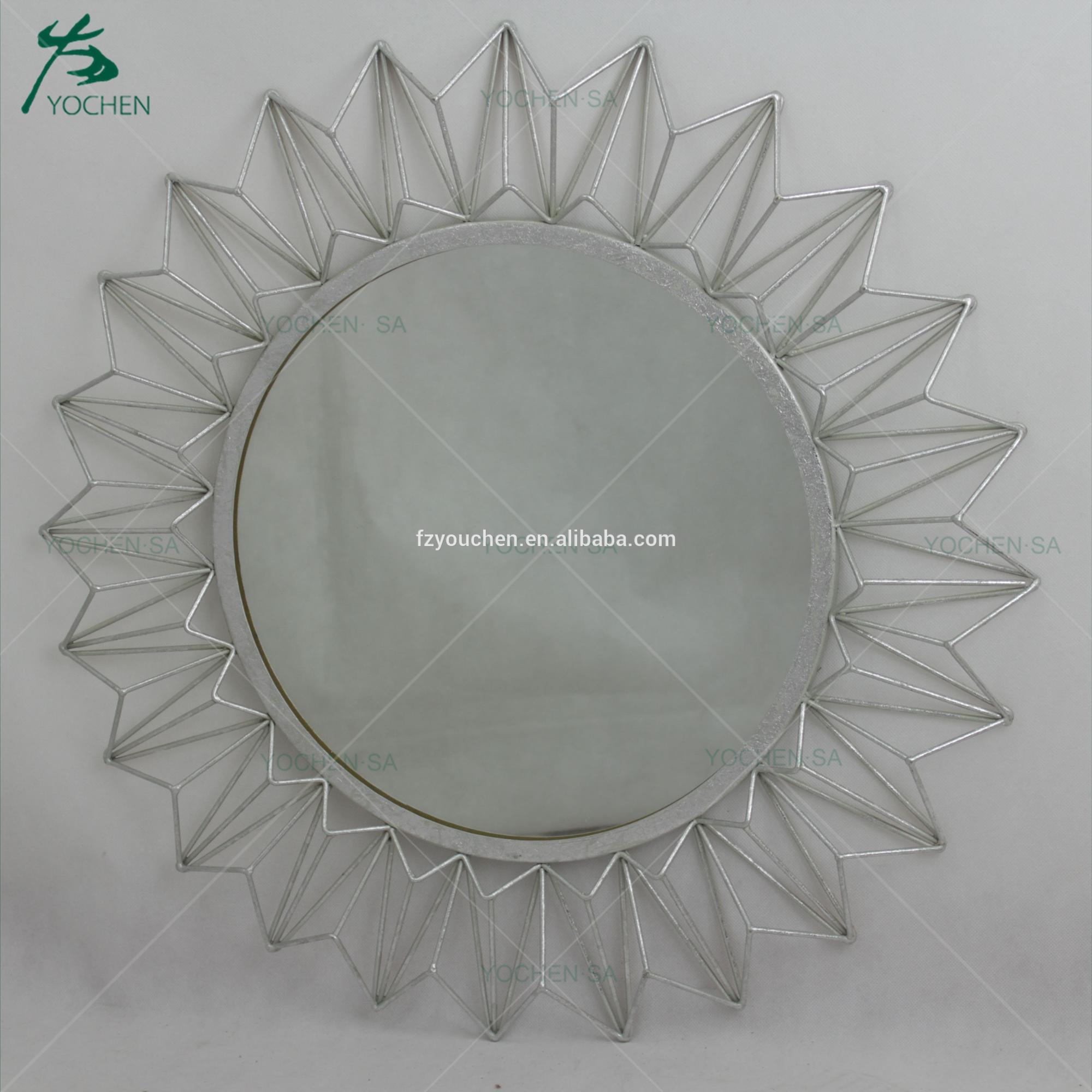 Round accent wall mirror metal decorative silver mirror