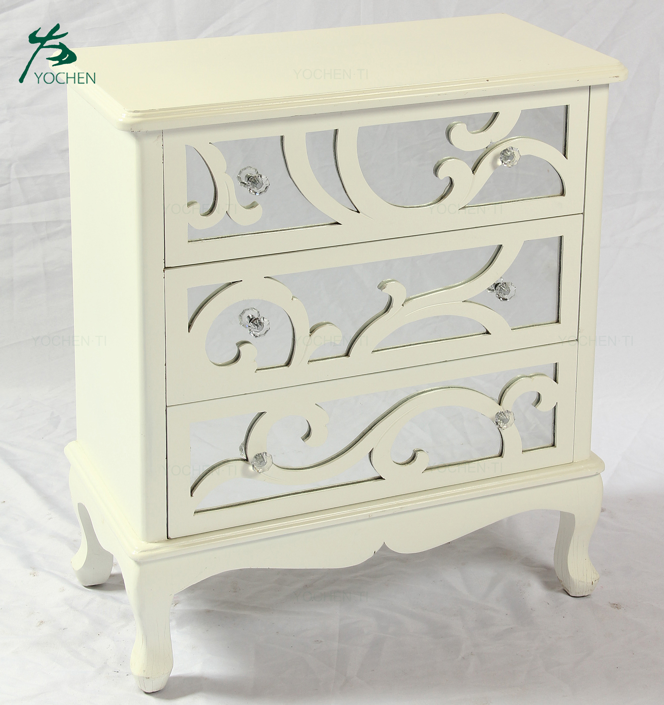 Eco Friendly Antique Mirrored Furniture With Drawers French Style Cabinet