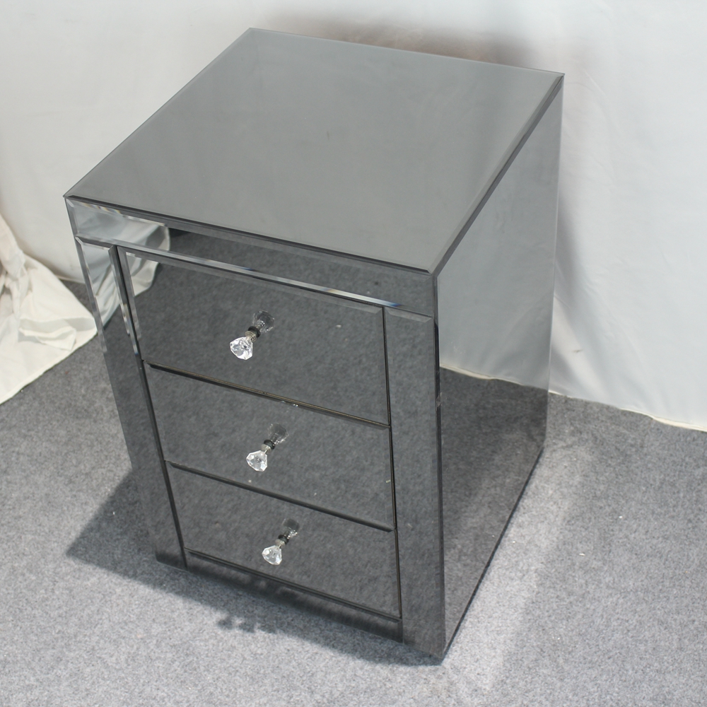 Venetian Gray Mirrored Glass Contemporary Bedside Cabinet