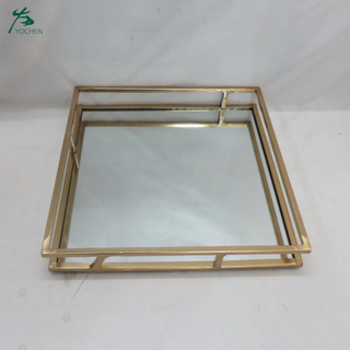 Wholesale Gold Metal Glass Mirror Serving Tray Mirrored Rectangle Vanity Tray