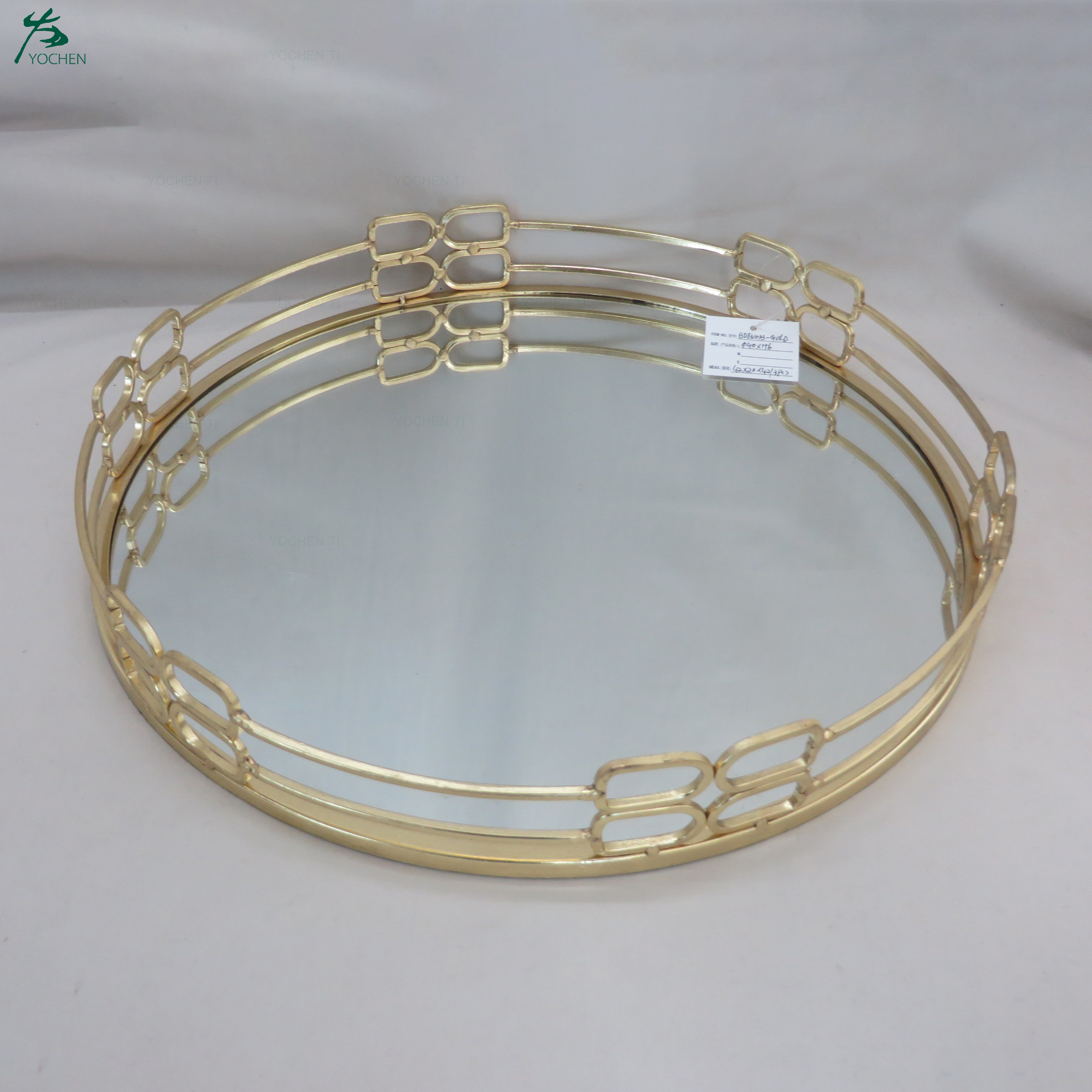 Wholesale Gold Metal Glass Mirror Serving Tray Mirrored Rectangle Vanity Tray
