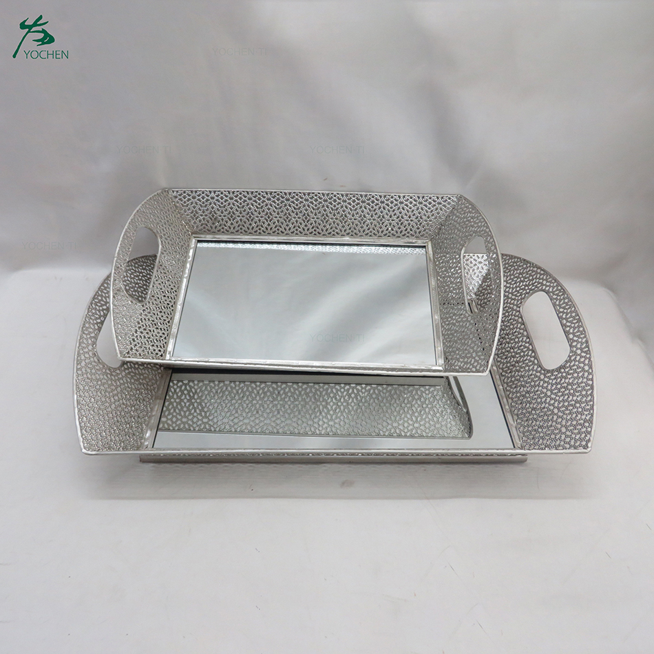 Accent high-end plating metal glass mirror tray set of 2