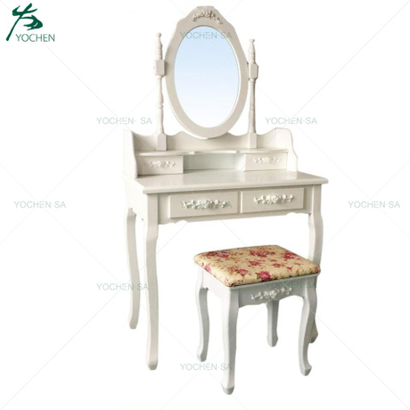 French Style Wooden White 4 Drawers Dressing Table with Mirror