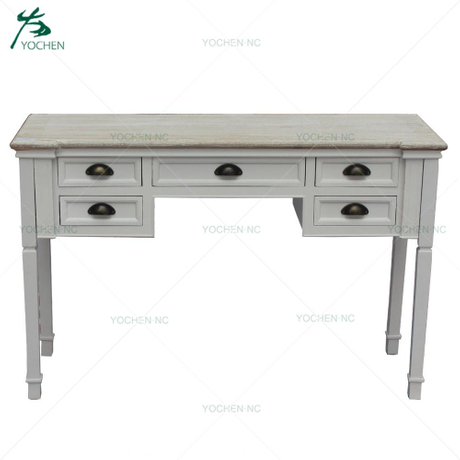 Modern Home Furniture White Wooden Console Table with 5 Drawers