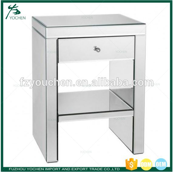 Bedside One Drawer Mirrored Nightstand Bedroom Table