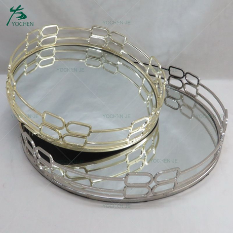 Hotel metal serving tray stainless steel frame mirror tray