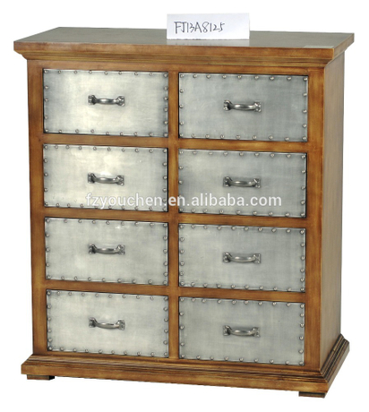 Small Cabinet with Many Drawer Aluminum Surface