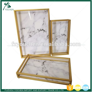 Faux Marble Metal Framed Tray Storage Serving Tray