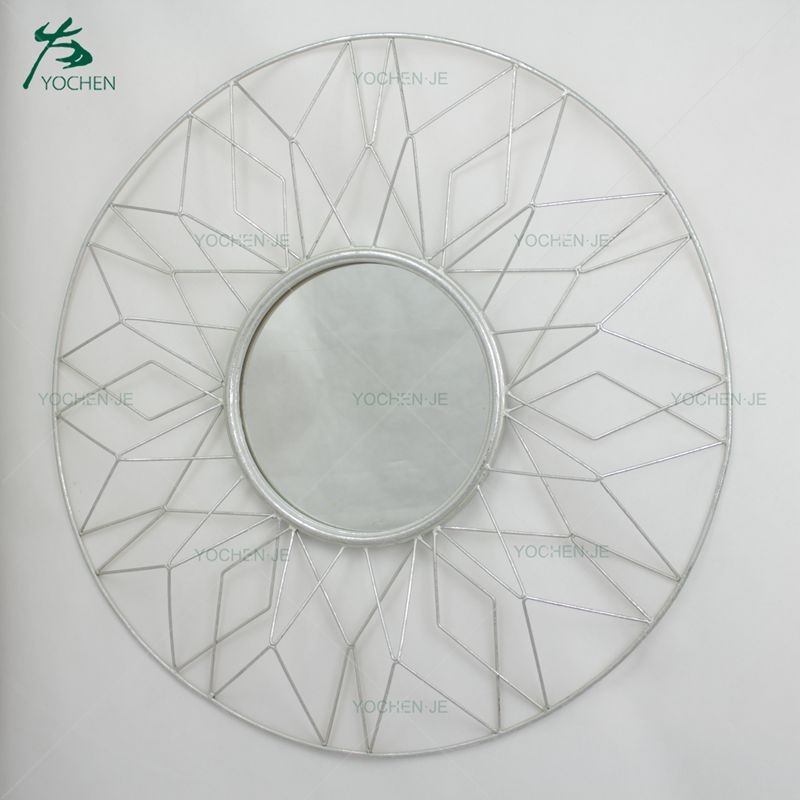 Metal Embossed Silver Leaf Painting Wall Mirror for Home Decor
