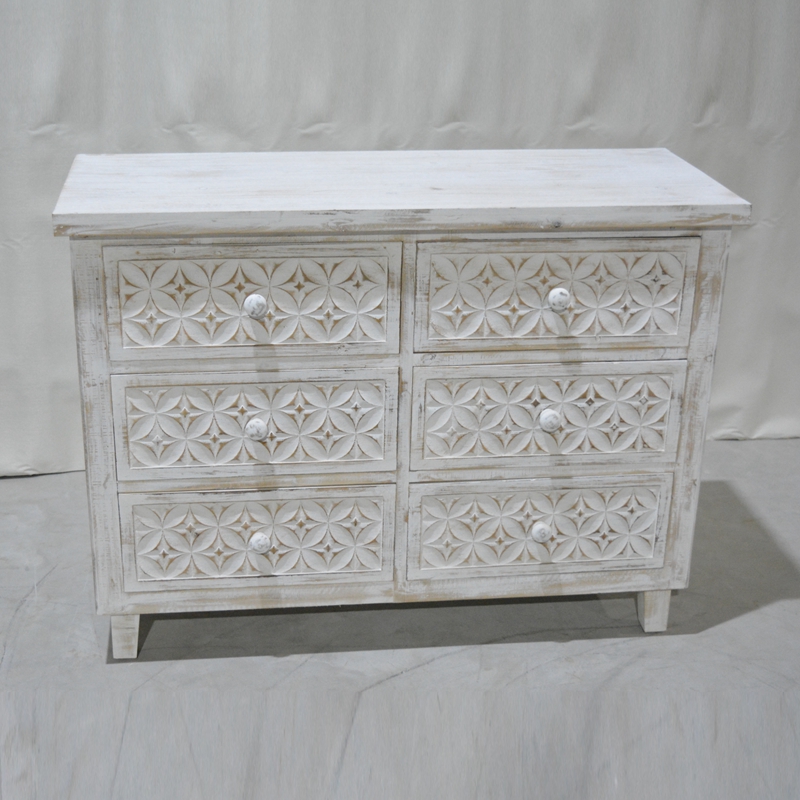 distressed furniture carved flower wash white wood wooden storage cabinet