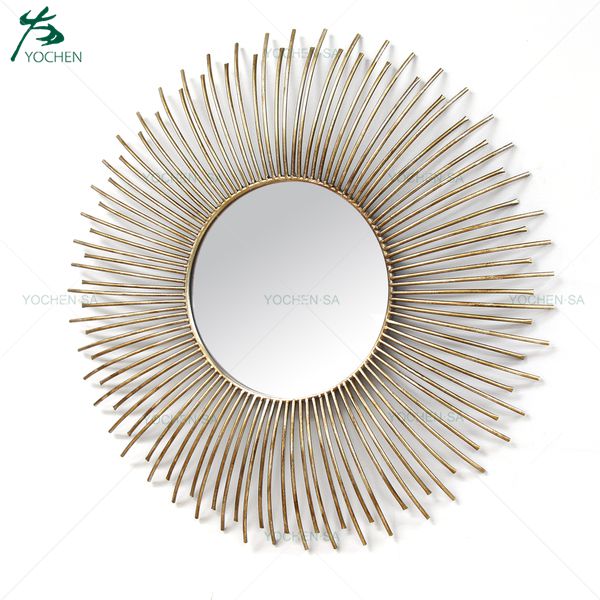 Circle Metallic Gold Round Sunburst Wall Mirror