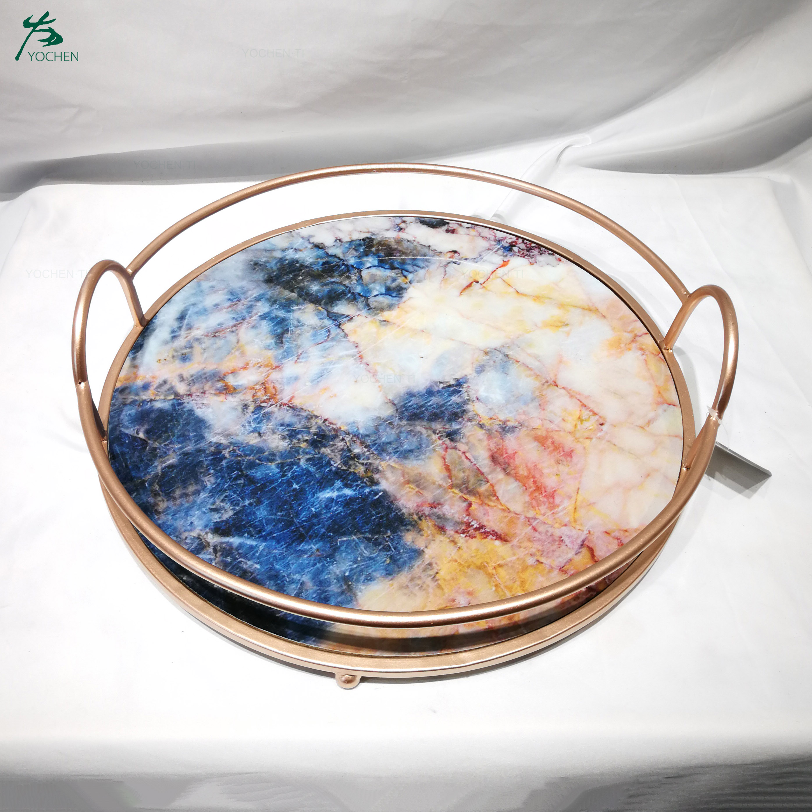 Rectangle Marble decorative serving mirror metal tray for wholesale service