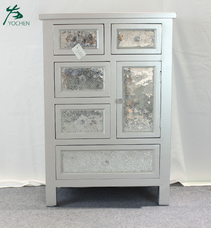 Home wood furniture silver 6 drawer wood chest