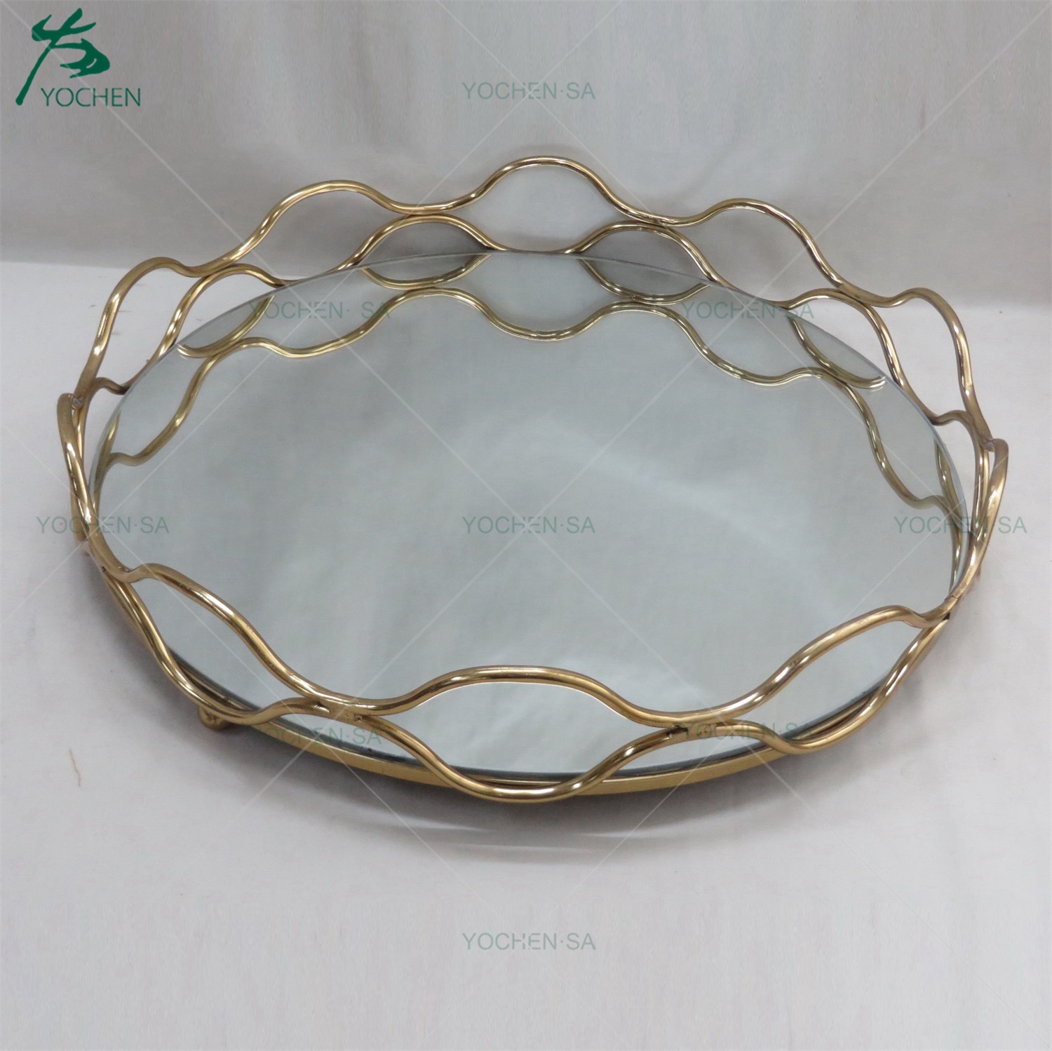 Electroplate Gold Metal Mirrored Serving Tray for Houseware
