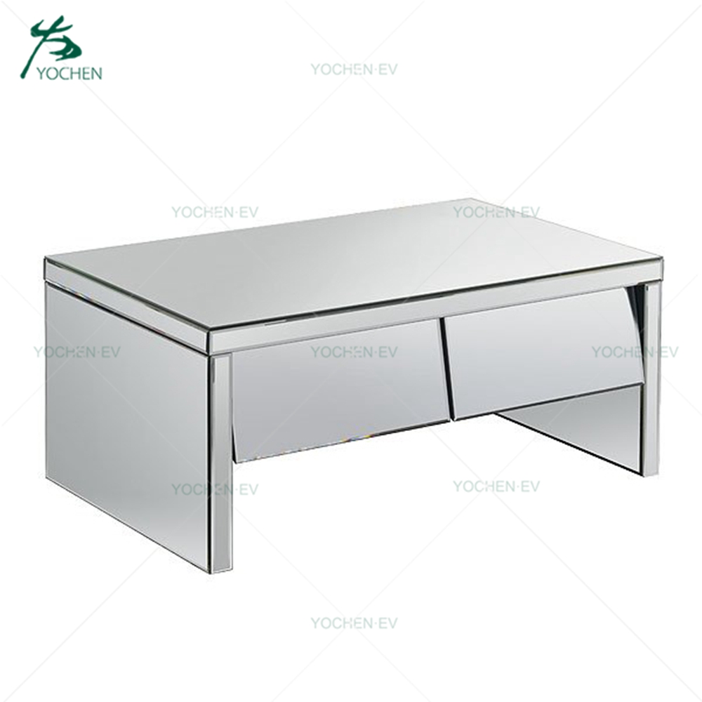 One Drawer Silver Glass Mirror Console Table