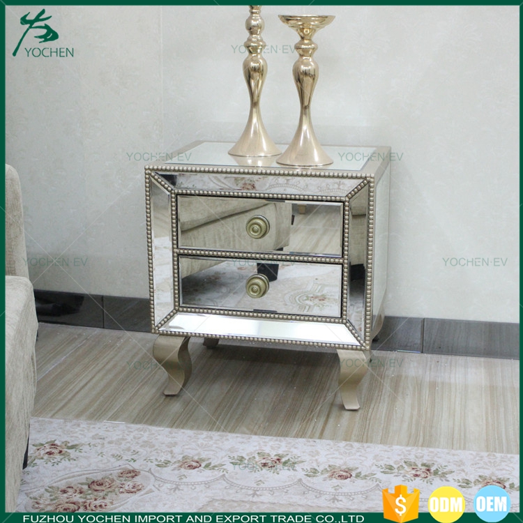 Brushed Antique Silver Mirrored 6 Drawer Low Dresser