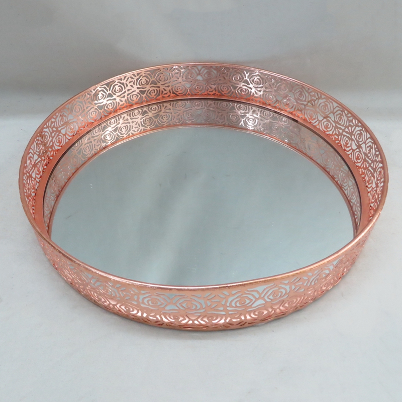 Wholesale wedding decorative glass metal mirror tray