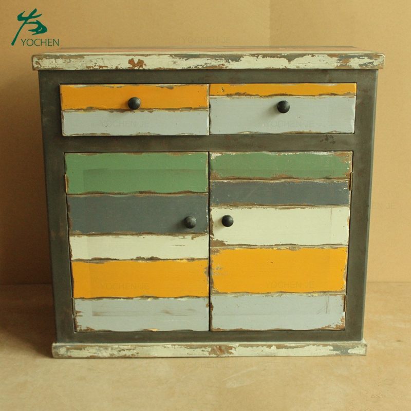Shabby chic distressed wood living room storage drawer cabinet