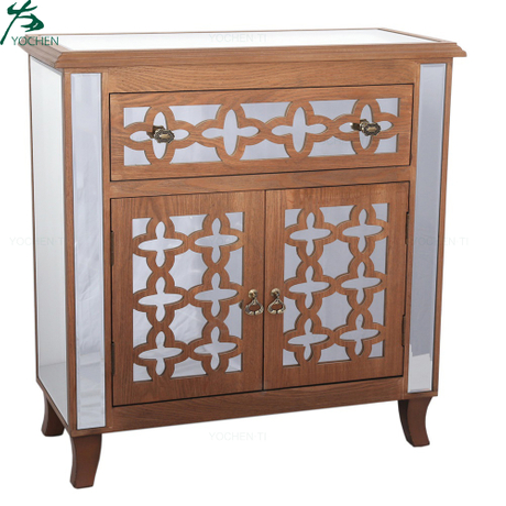 Living room luxury silver accent chest mirrored cabinet with drawers