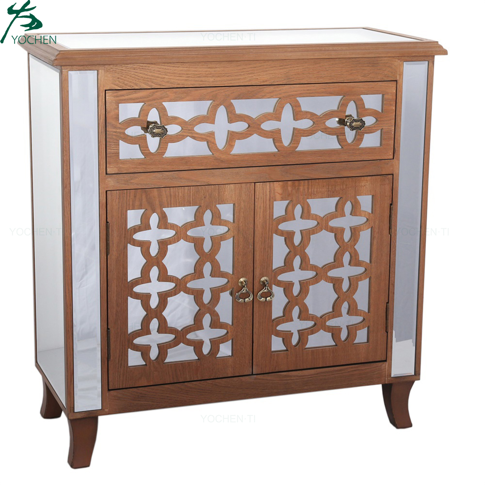 Living room luxury silver accent chest mirrored cabinet with drawers