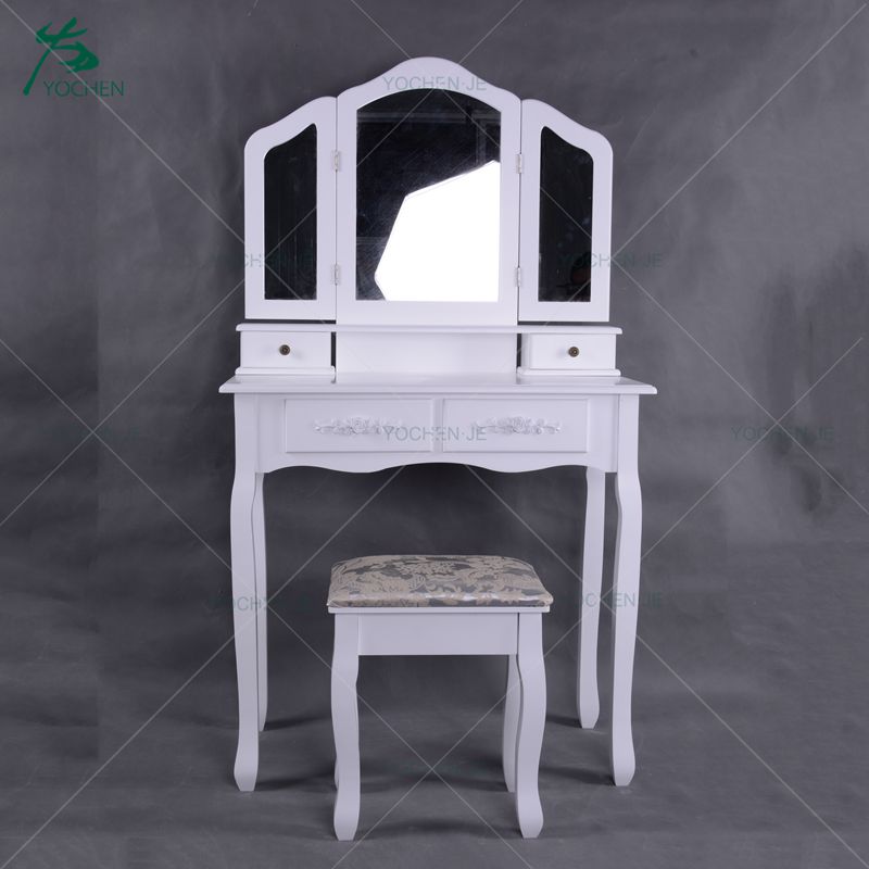 Vanity White Wood Mirror Dressing Table Designs With Drawer