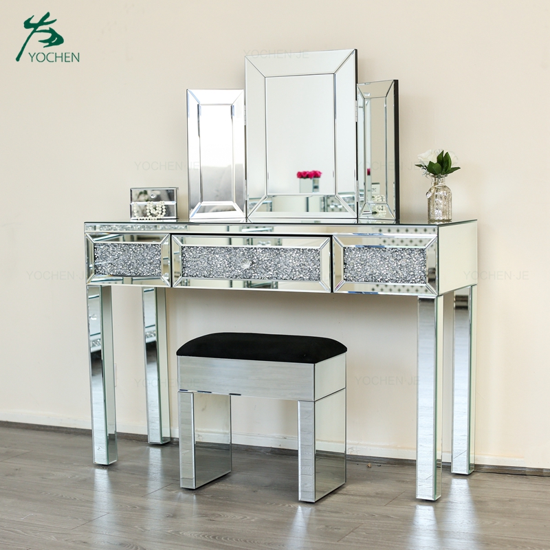 Modern diamond crush furniture mirrored dressing table ...