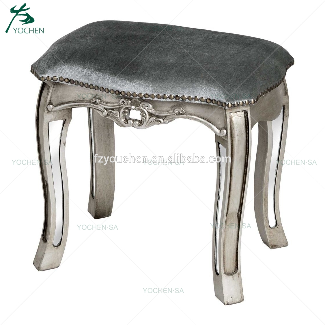Antique Silver French Mirrored Glass Dressing Table Stool