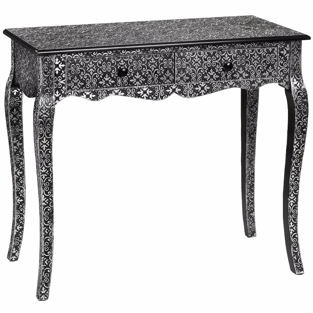 Black Paint Embossed Three Sizes Nesting Wooden End Table