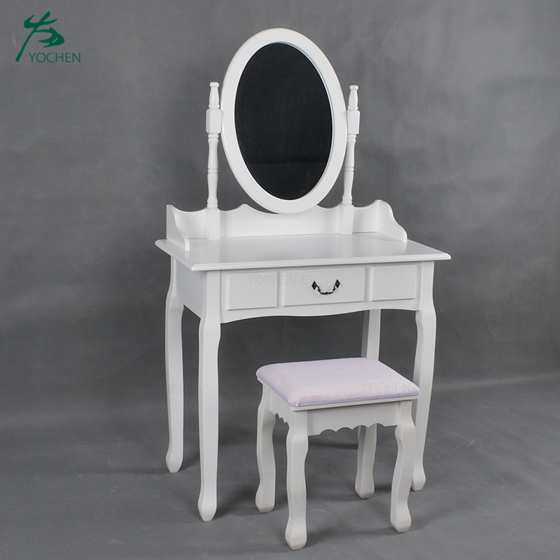 Modern White Simple Dressing Table with Mirror and Stool
