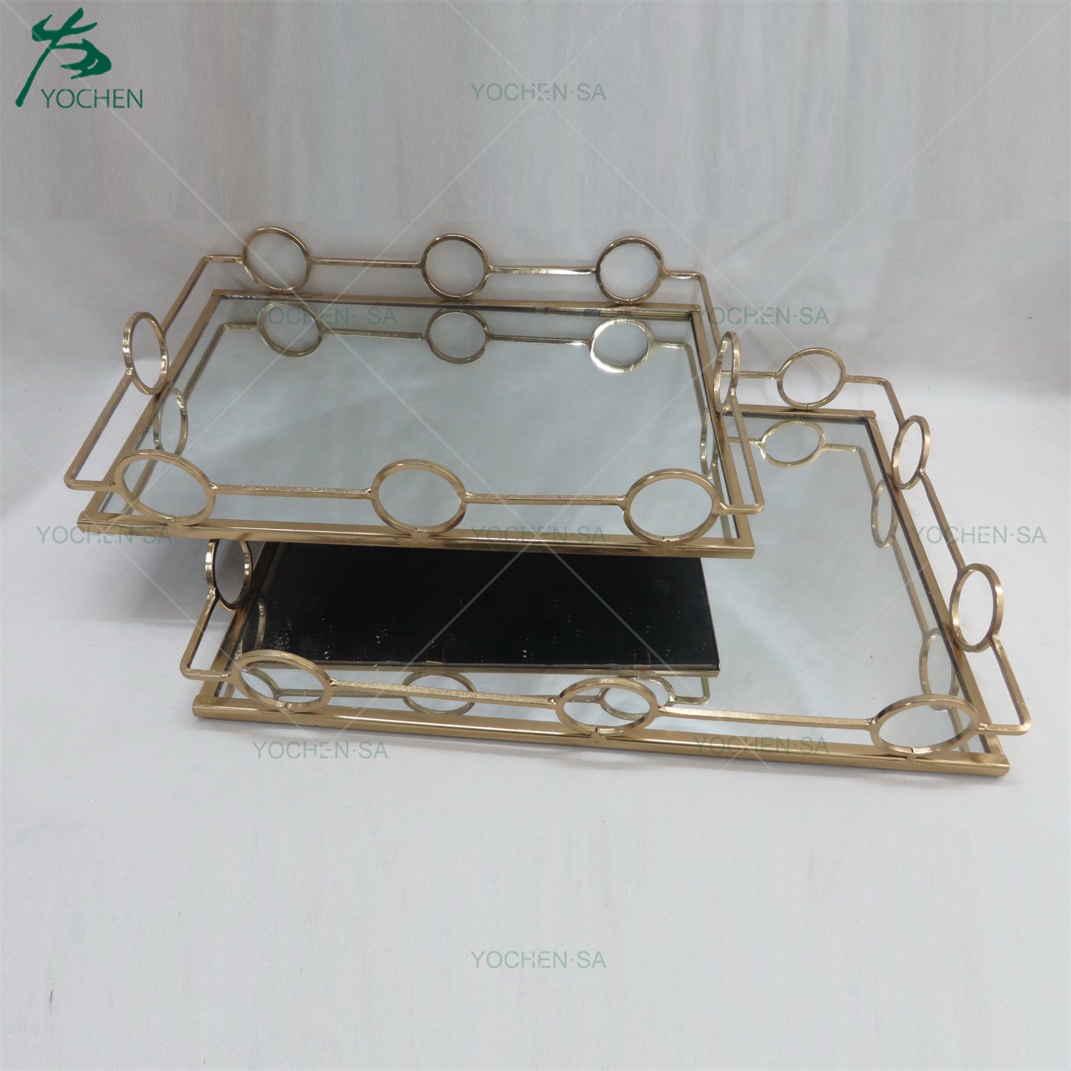 Metal Mirrored Ornate Decorative Tray Jewelry Tray